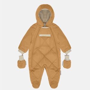 Worn once 7AM Enfant Snow Jumpsuit + Mittens - Benji Plush Cognac Snowsuit 6-12m